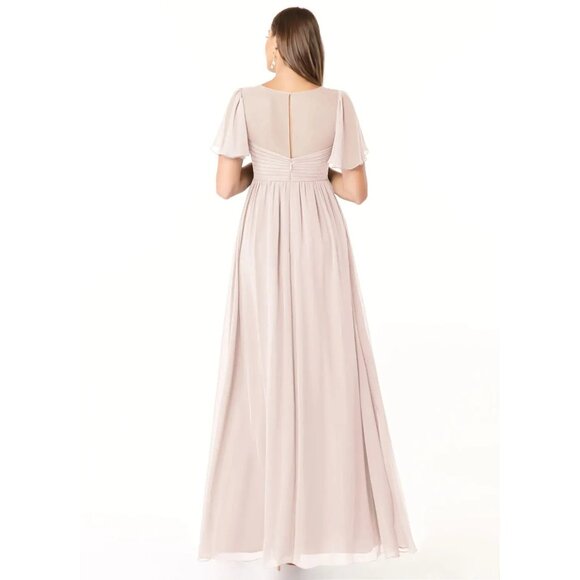 NWT Azazie Maternity Size 6 Verna A-Line V-Neck Chiffon Floor-Length Dress NEW - Picture 5 of 6